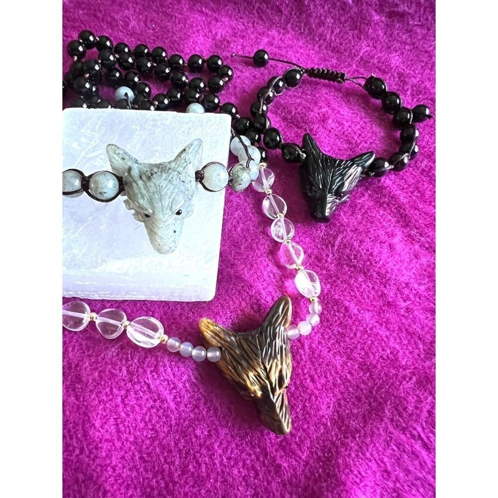 LAST ONE! WOLF SPIRIT ANIMAL Obsidian Mala Bracelet - Picture 12 of 14